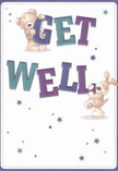 Radiating pure optimism and comfort, this get well card is illustrated with remarkable tenderness-two lovable characters, a sweet teddy bear and a floppy-eared puppy, fill the scene with animated warmth. Both seem ready to leap from the smooth white background, their softly textured coats inviting a memory of cuddly toys from childhood visits to Leamouth's riverside parks. The bear embraces the word 'Get' while the eager puppy nestles against 'Well,' the words spelled out in large, buoyant letters awash in teal and deep purple. Across the design, an array of stars glimmers in gentle blues and lilacs, their arrangement scattered like tiny bursts of hope over Trinity Buoy Wharf at sunset. The artistry and colour palette echo the care and imagination we put into every bouquet at Florist Leamouth-balancing playful energy with sincere encouragement. This card's mood is as light and soothing as a vase of fresh blooms delivered to a window overlooking the Thames, and it holds the power to brighten the day of anyone on the path to recovery. The emotional richness of the design and its tactile details make it a treasured keepsake, blending Leamouth's sense of community with heartfelt wishes for healing and joy.